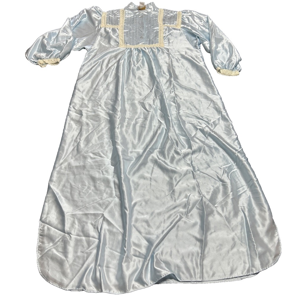 Vintage Ilise Stevens Light Blue Satin Lace Trim Nightgown M Cottage Core Granny